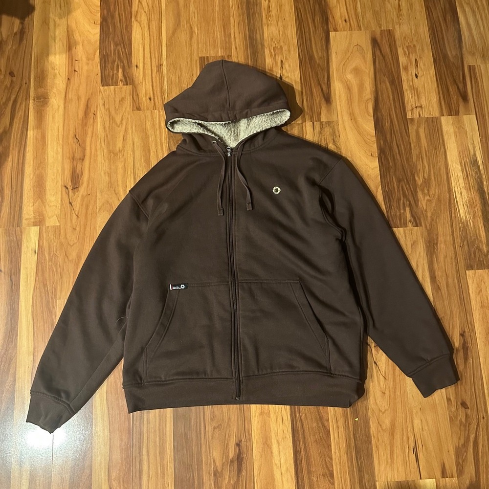 y2K Southpole Mens XL Brown Sherpa Lined Full Zip Hoodie Heavyweight Boxy skate